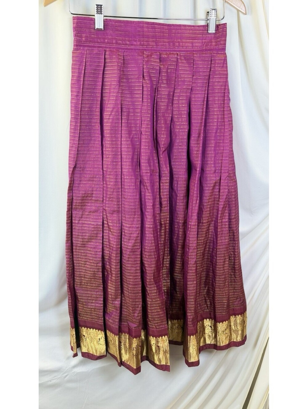 Lehenga Traditional Purple Silk Skirt Indian Wedding Wear Gold Zari Border Small